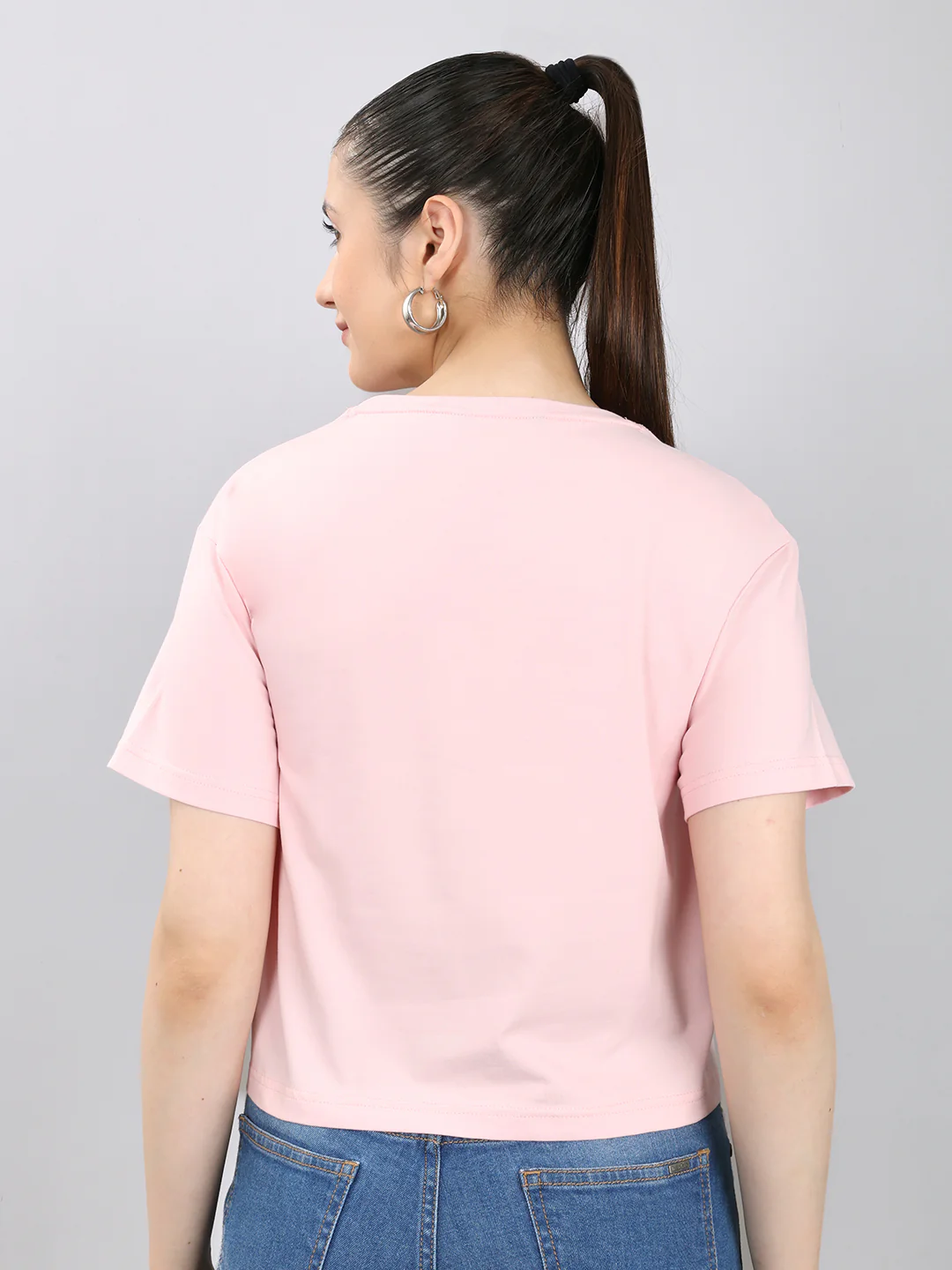 Women Pink Printed Round Neck Half Sleeve Crop Top - Image 5