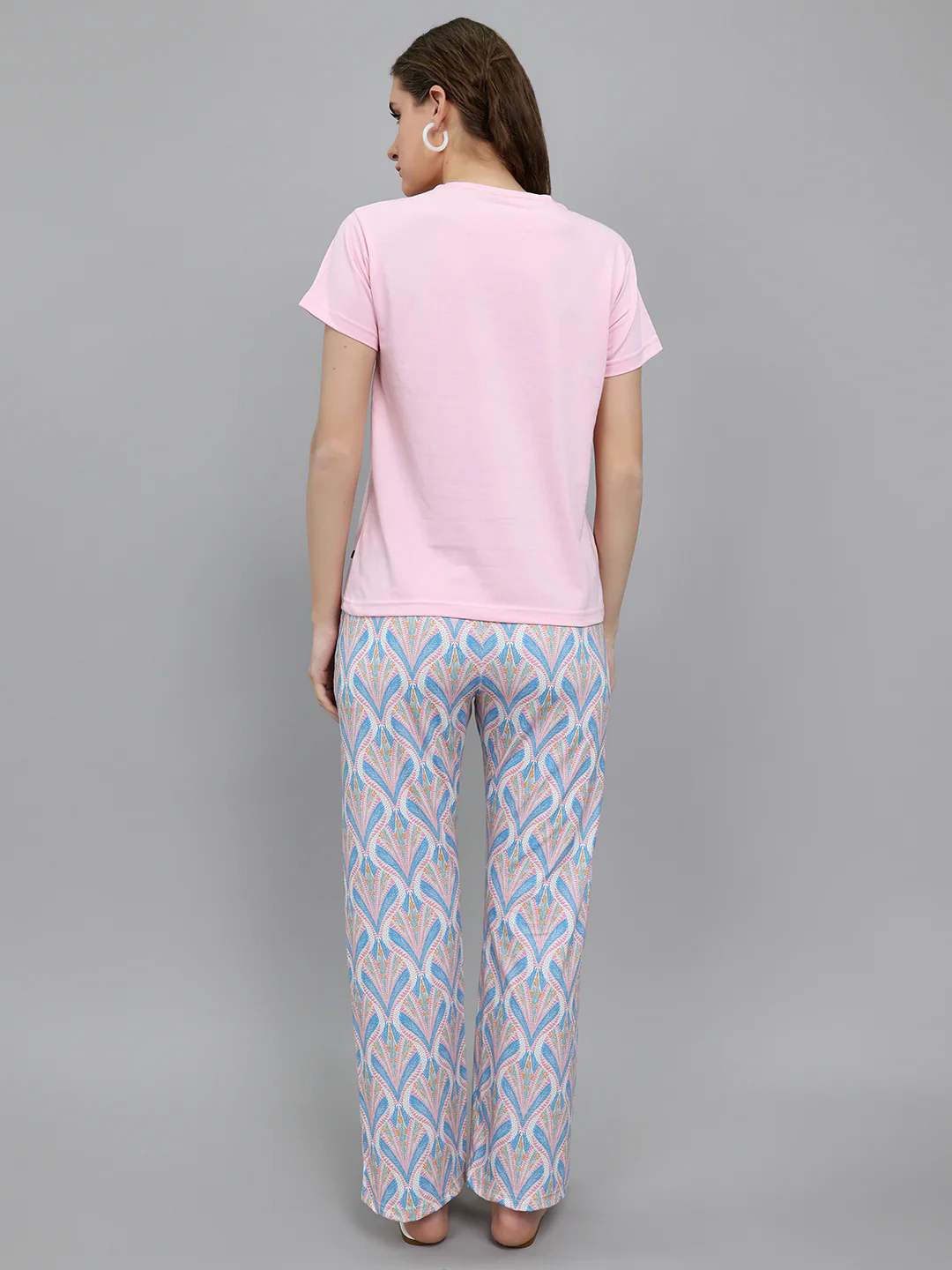 Women Pink Printed Round Neck Half Sleeve Lower Set - Image 4