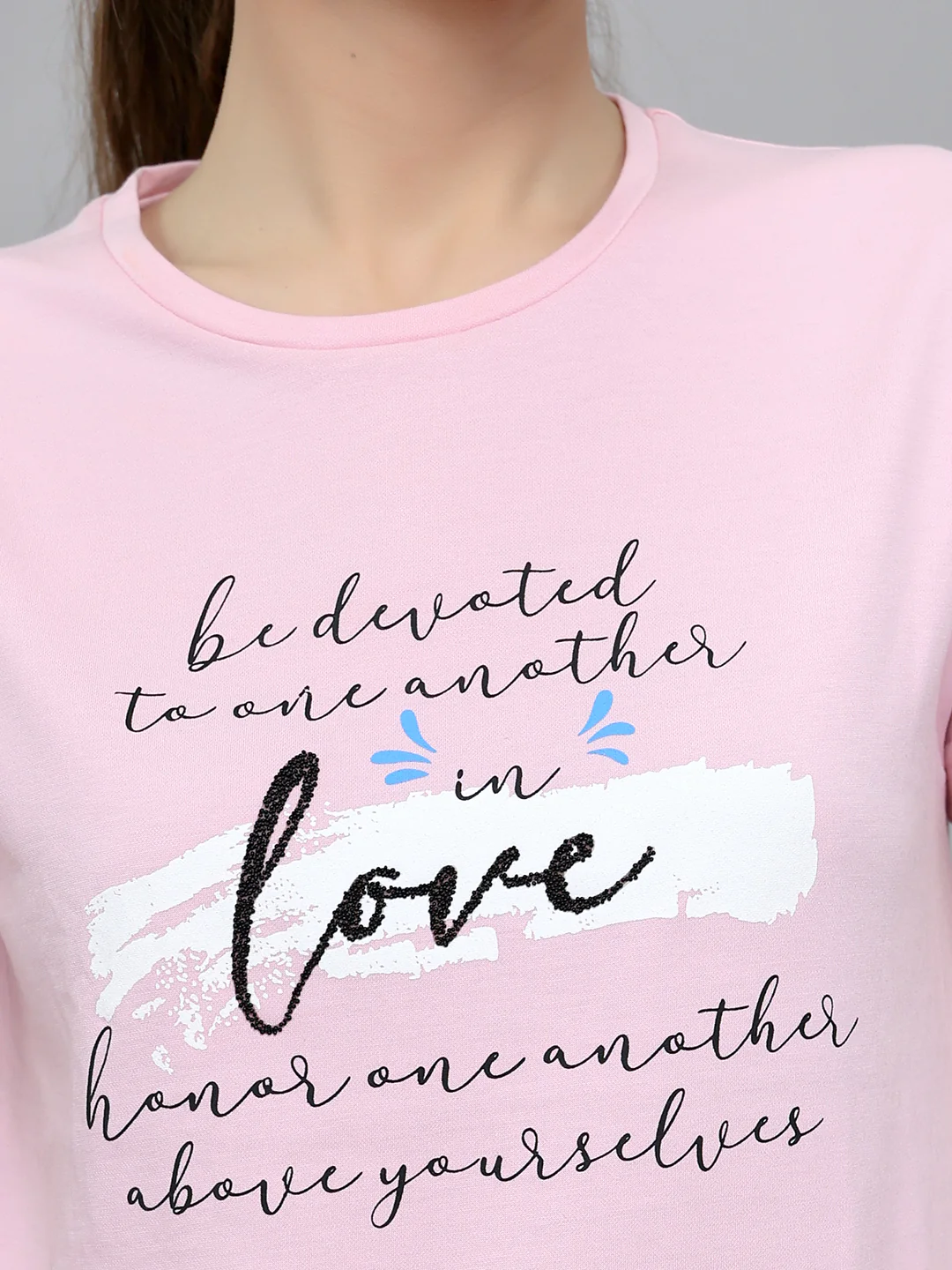 Women Pink Printed Round Neck Half Sleeve Lower Set - Image 5