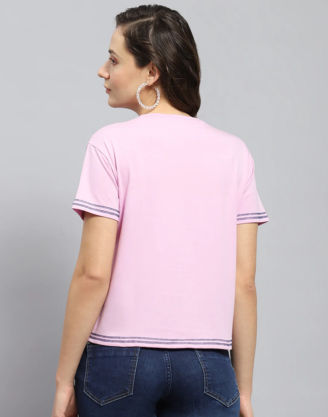 Women Pink Printed Round Neck Half Sleeve Top - Image 5
