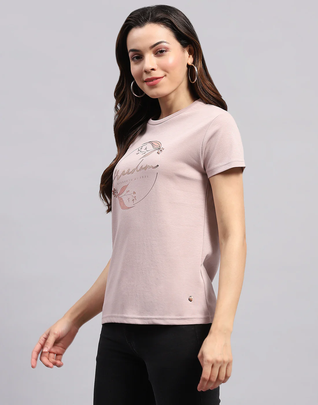 Women Pink Printed Round Neck Half Sleeve Top - Image 4