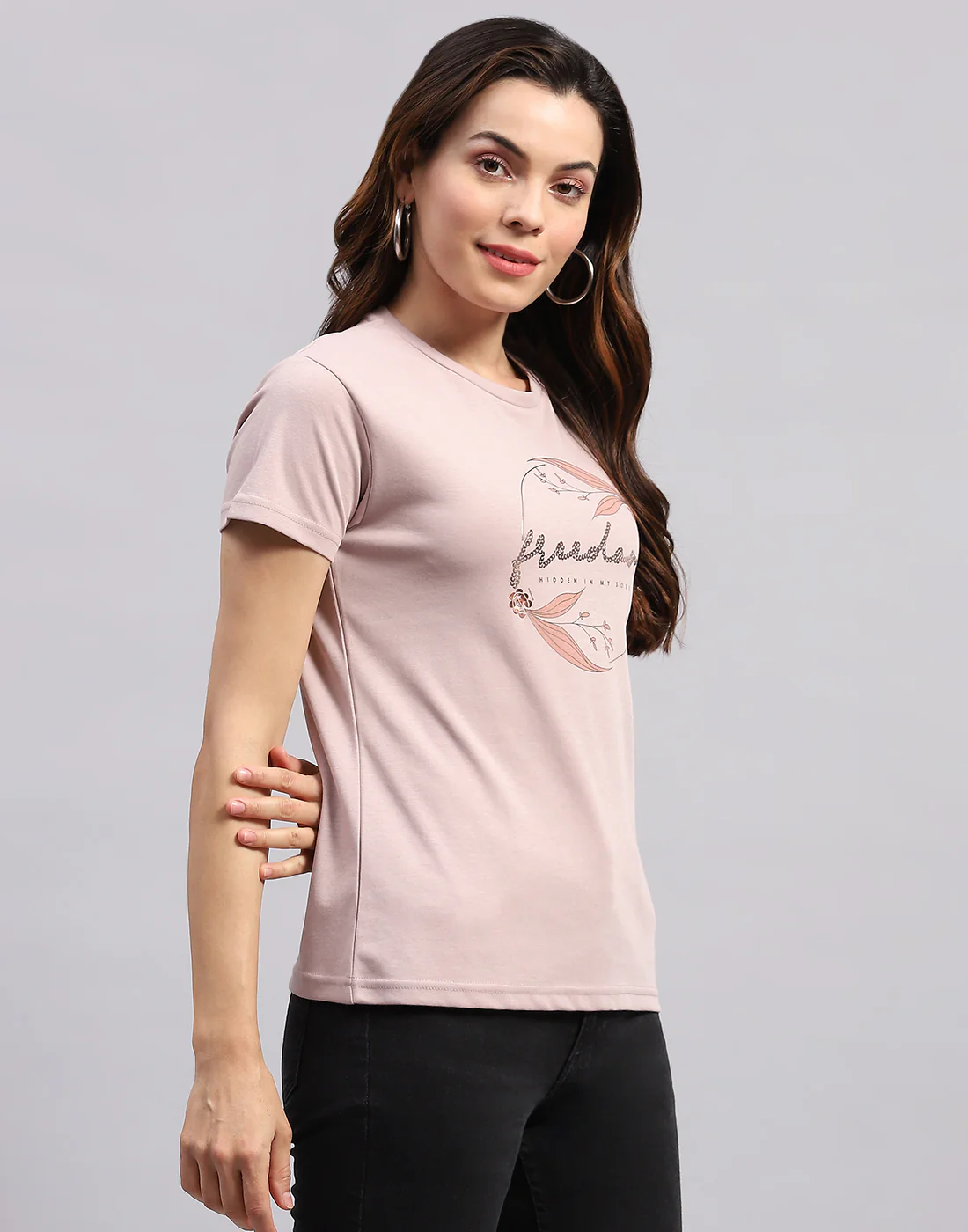 Women Pink Printed Round Neck Half Sleeve Top - Image 5
