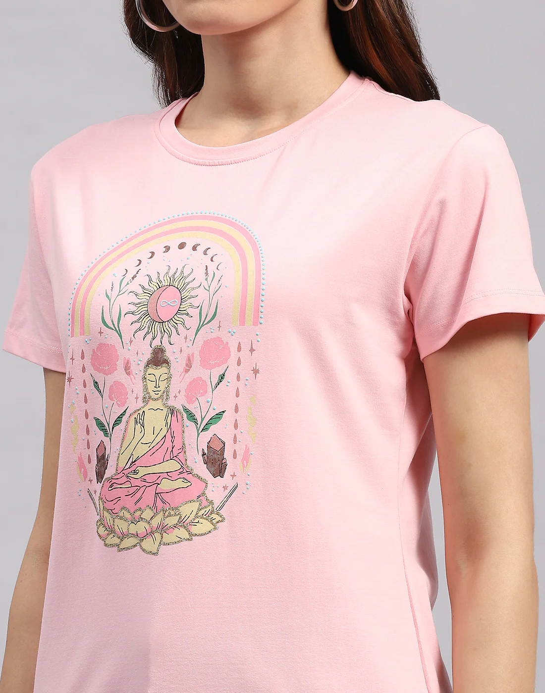 Women Pink Printed Round Neck Half Sleeve Top - Image 6