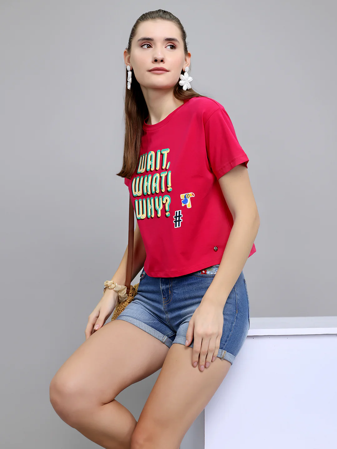 Women Pink Printed Round Neck Half Sleeve Top - Image 7