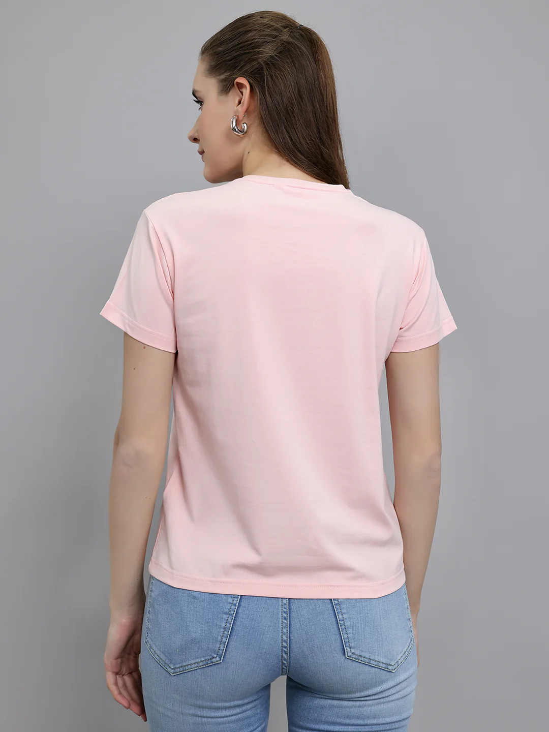 Women Pink Printed Round Neck Half Sleeve Top - Image 4