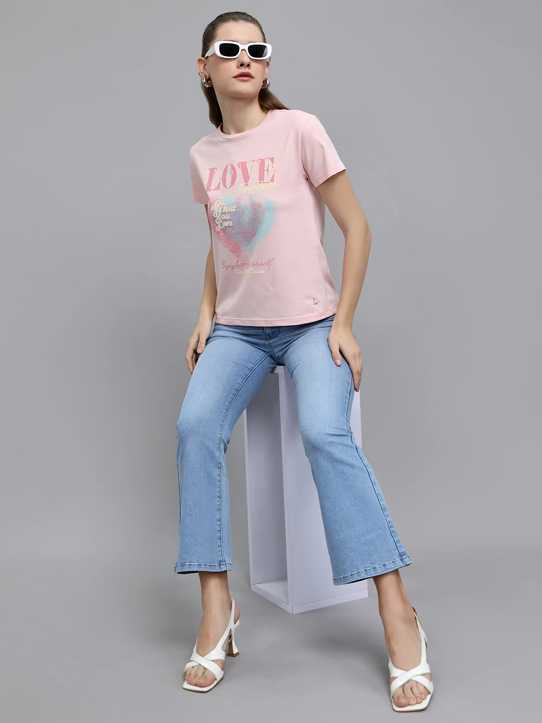 Women Pink Printed Round Neck Half Sleeve Top - Image 7