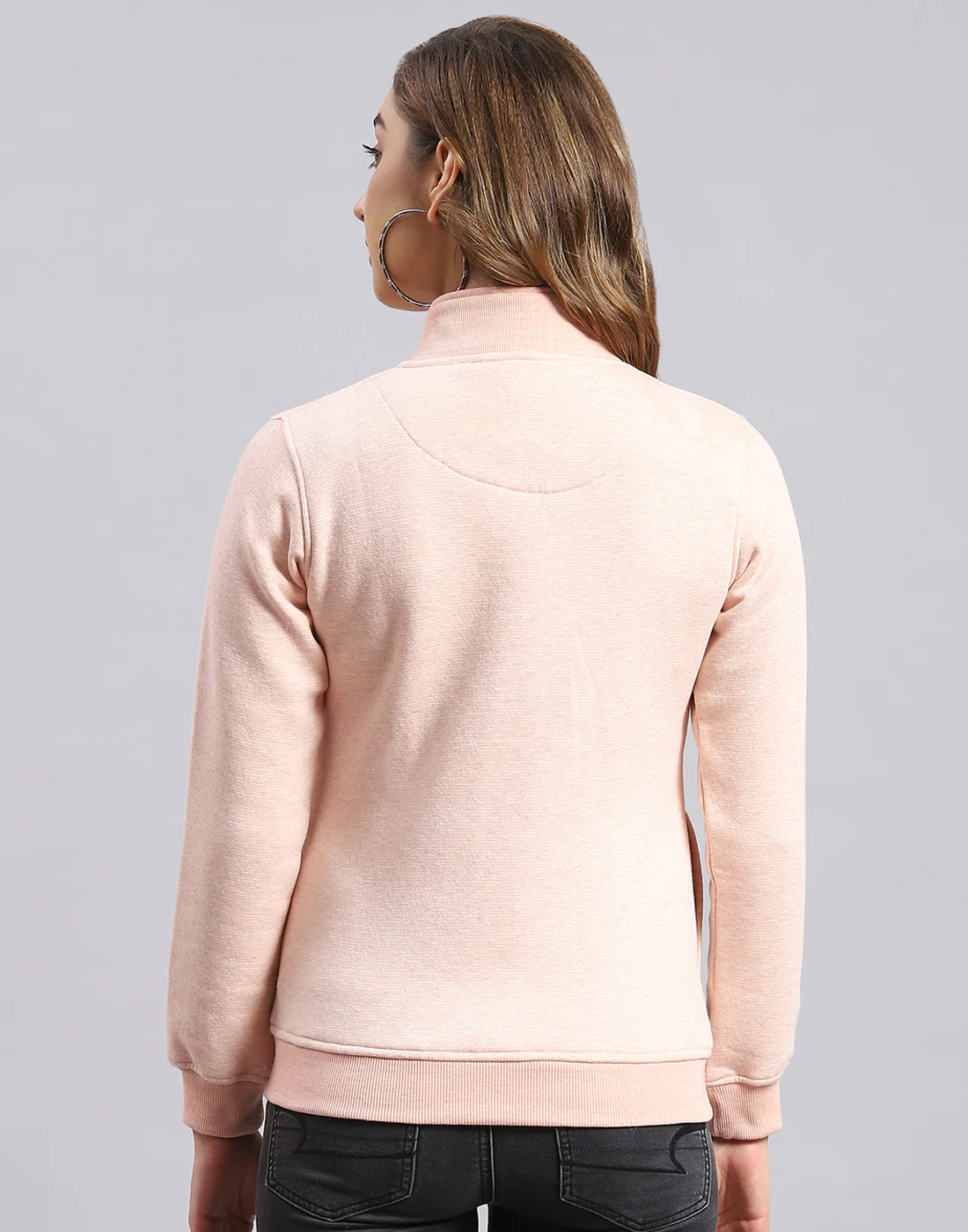 Women Pink Printed Stand Collar Full Sleeve Sweatshirt - Image 5