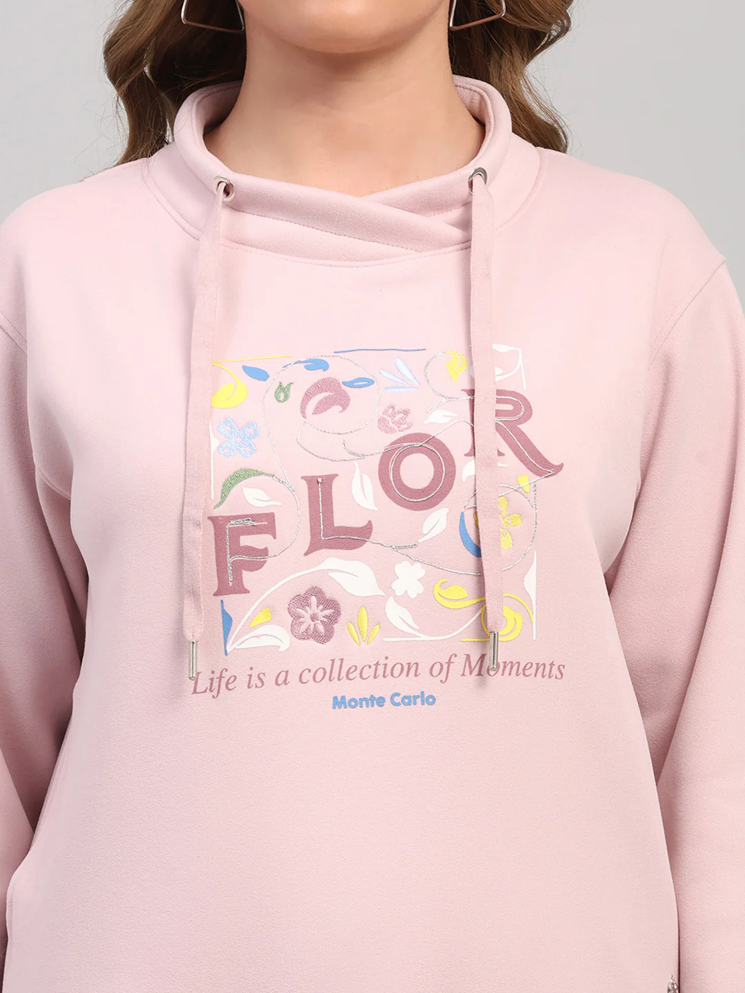 Women Pink Printed Turtle Neck Full Sleeve Sweatshirt - Image 7