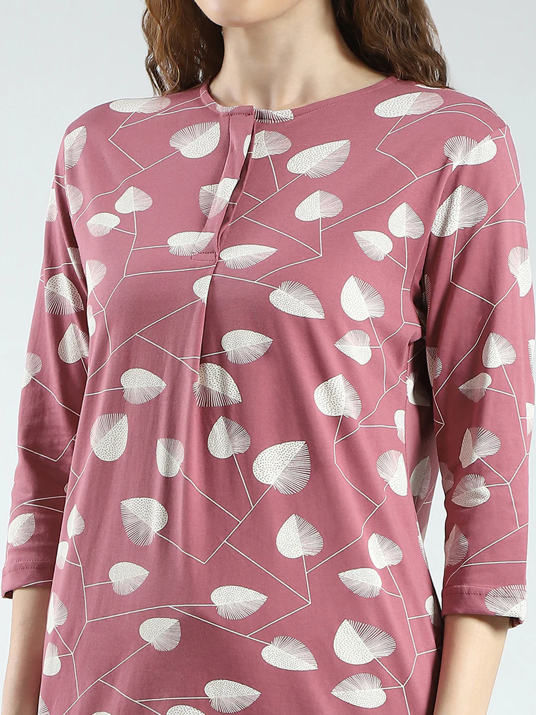 Women Pink Printed Round Neck 3/4th Sleeve Lower Set - Image 7