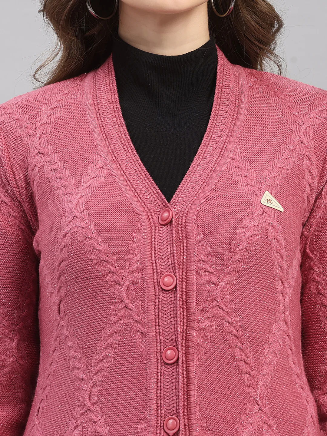 Women Pink Printed V Neck Full Sleeve Cardigan - Image 6