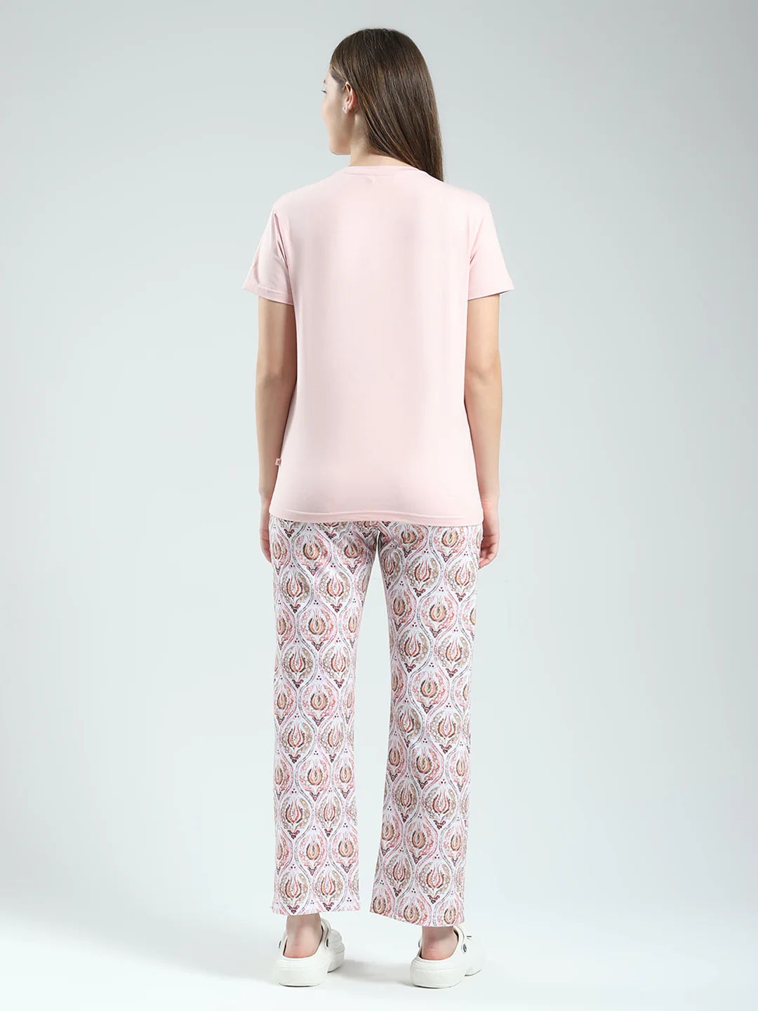 Women Pink Printed Round Neck Half Sleeve Lower Set - Image 5