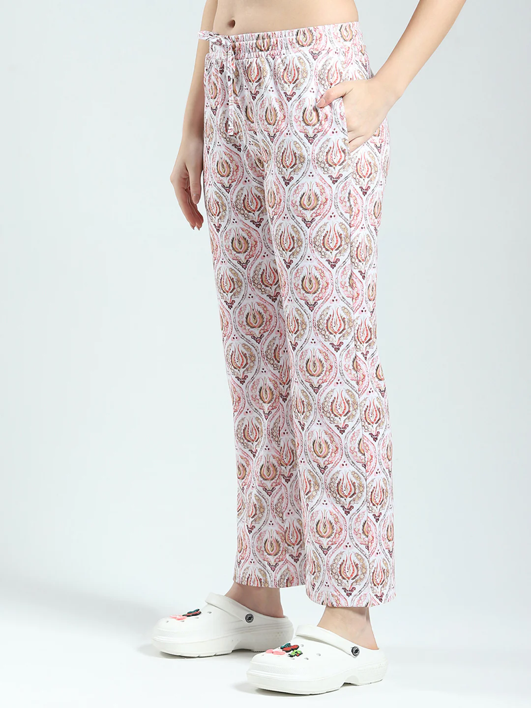 Women Pink Printed Round Neck Half Sleeve Lower Set - Image 6