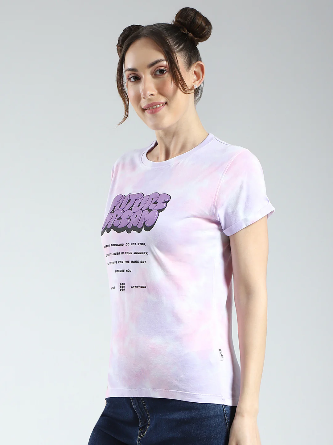 Rock.it Women Pink Printed Round Neck Half Sleeve Top - Image 3