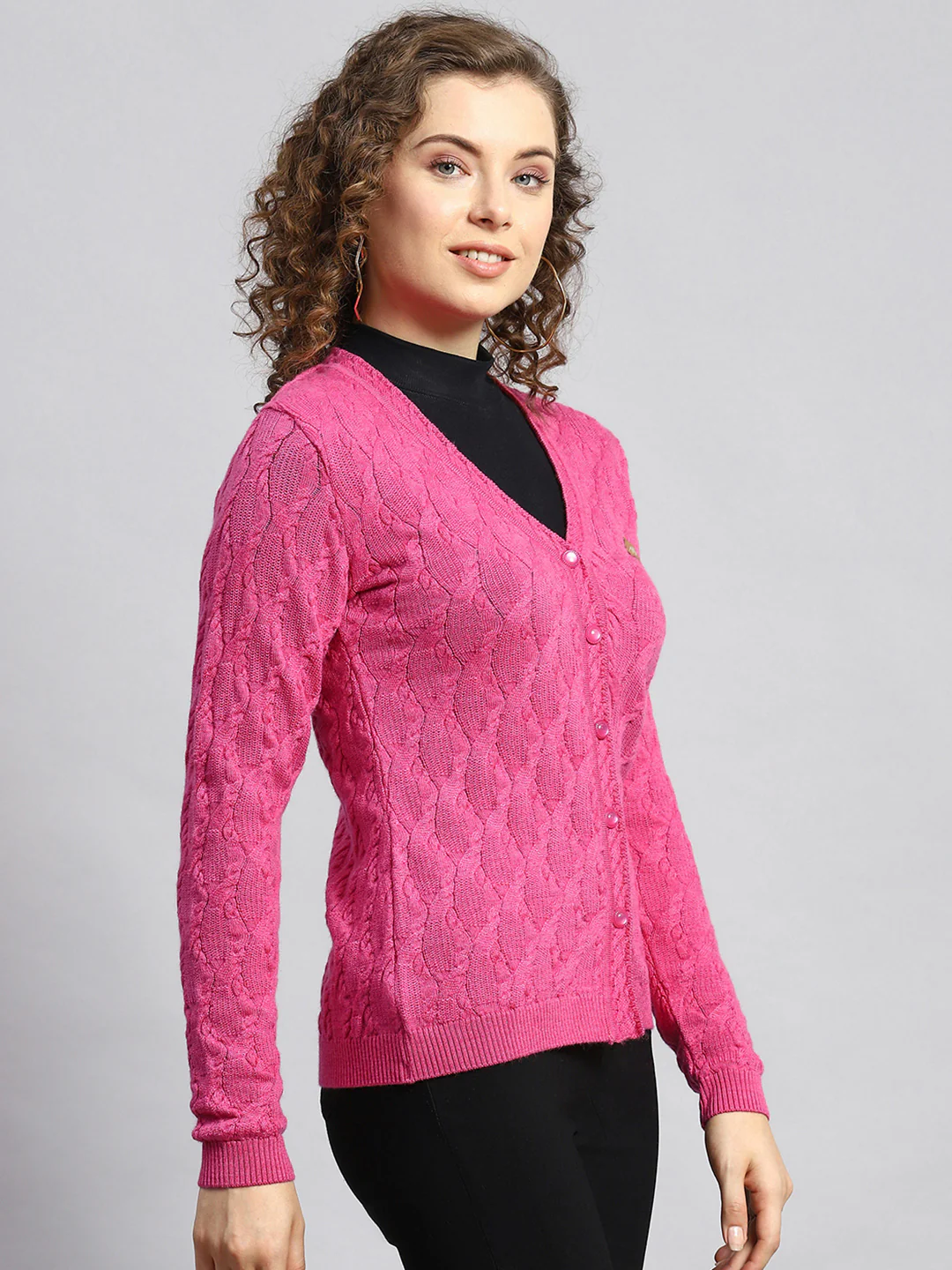 Women Pink Self Cardigan - Image 3