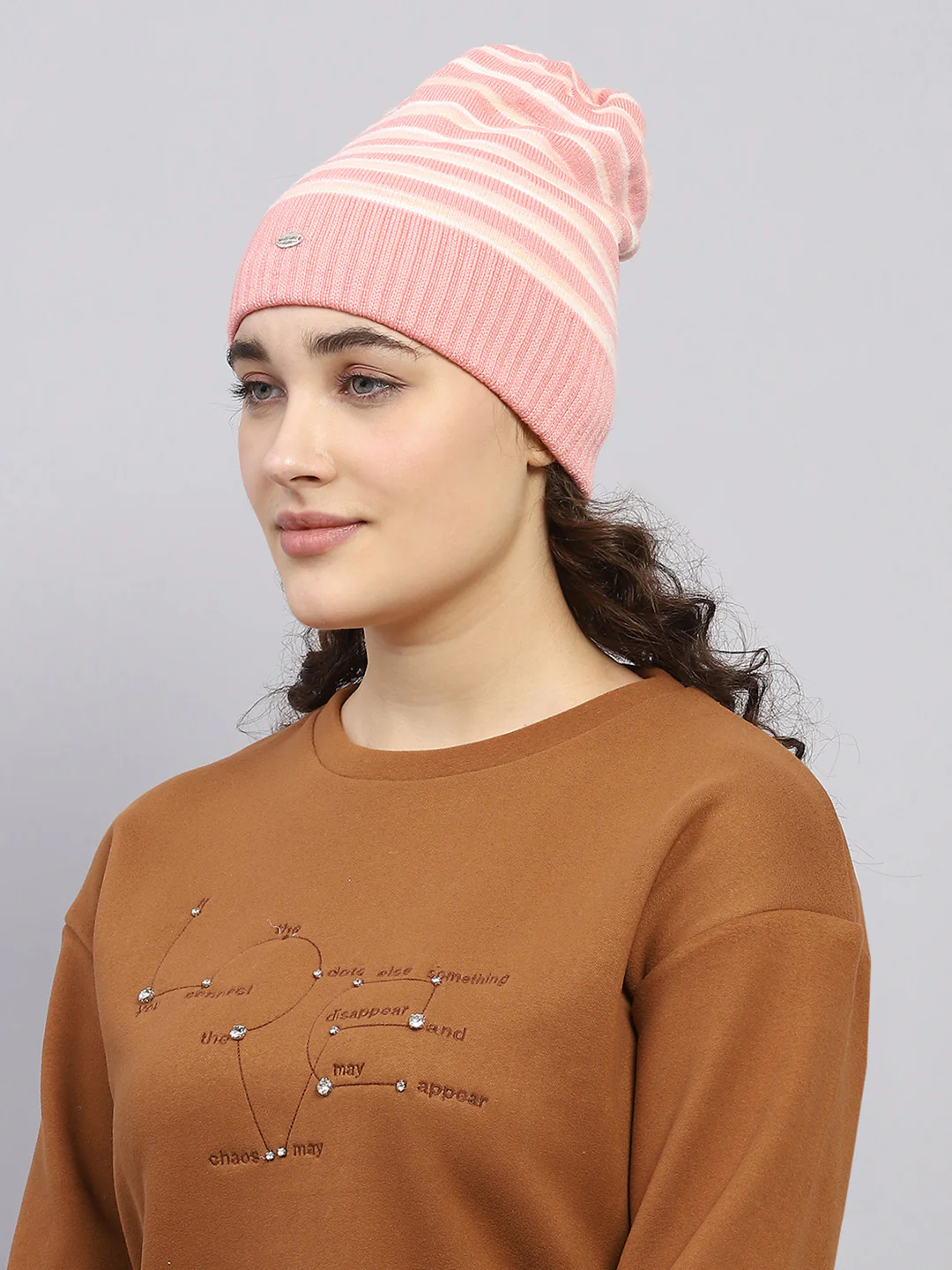 Women Pink Self Design Cap - Image 3