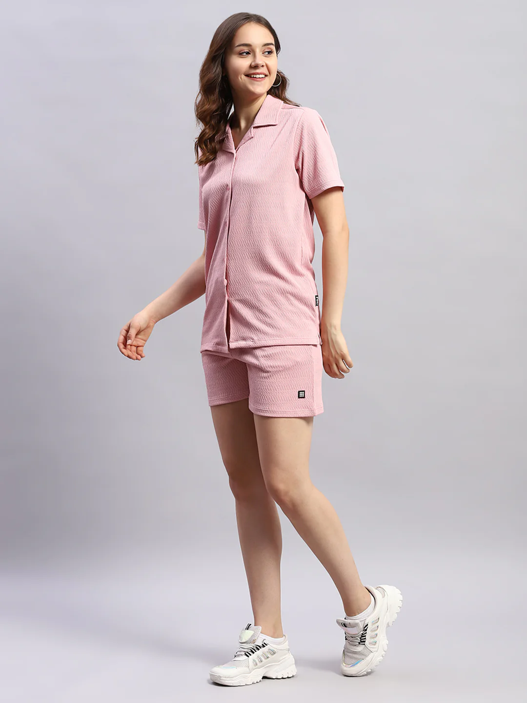 Rock.it Women Pink Self Design Collar Half Sleeve Cords Set - Image 4