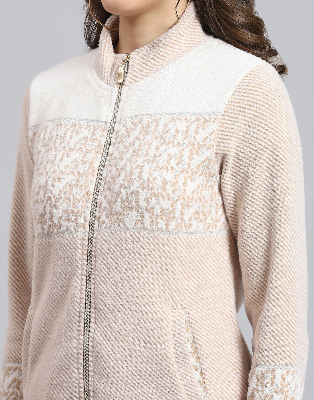 Women Pink Self Design F Neck Full Sleeve Sweatshirt - Image 6