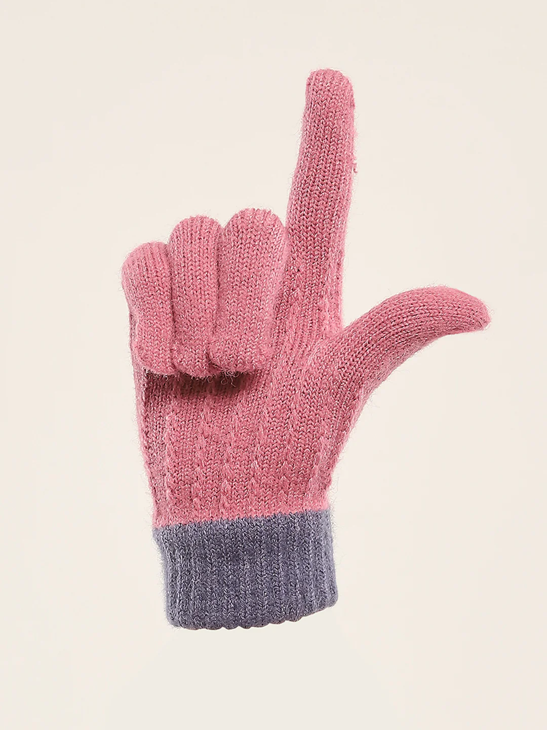Women Pink Self Design Gloves - Image 4