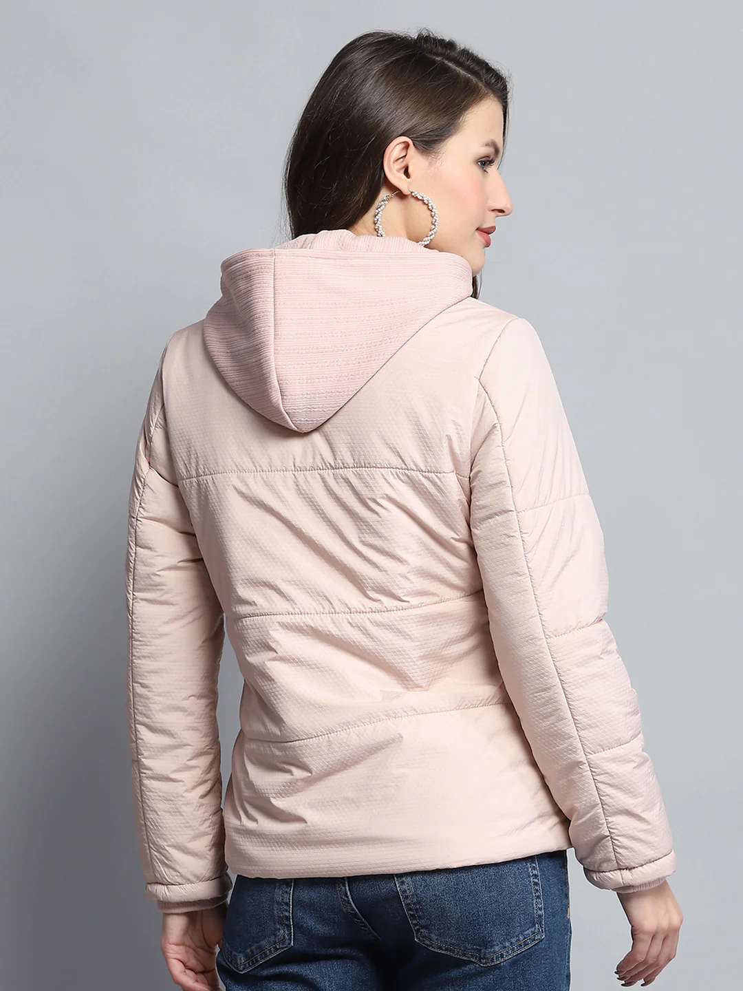 Women Pink Self Design Hooded Full Sleeve Jacket - Image 5