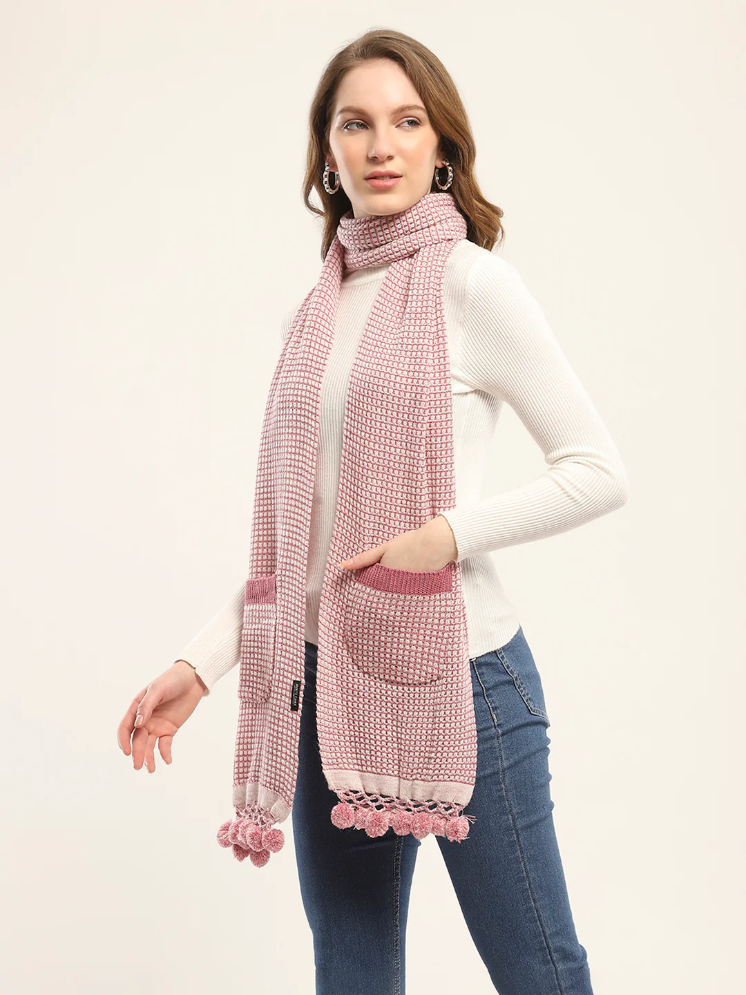 Women Pink Self Design Muffler - Image 4