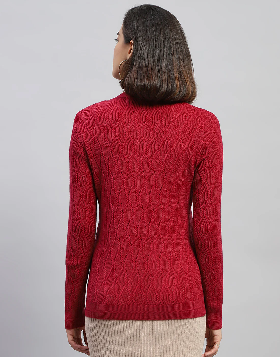 Women Pink Self Design Round Neck Full Sleeve Cardigan - Image 5