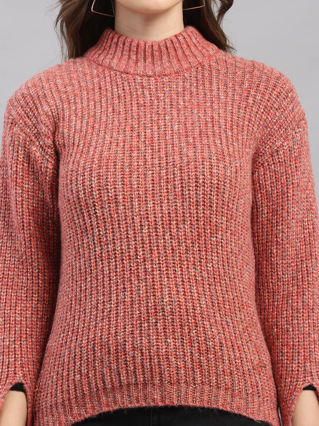 Women Pink Self Design Round Neck Full Sleeve Winter Top - Image 7