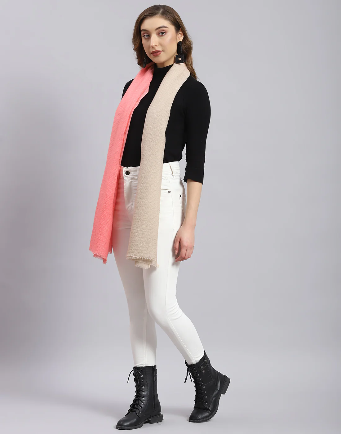 Women Pink Self Design Stole - Image 4
