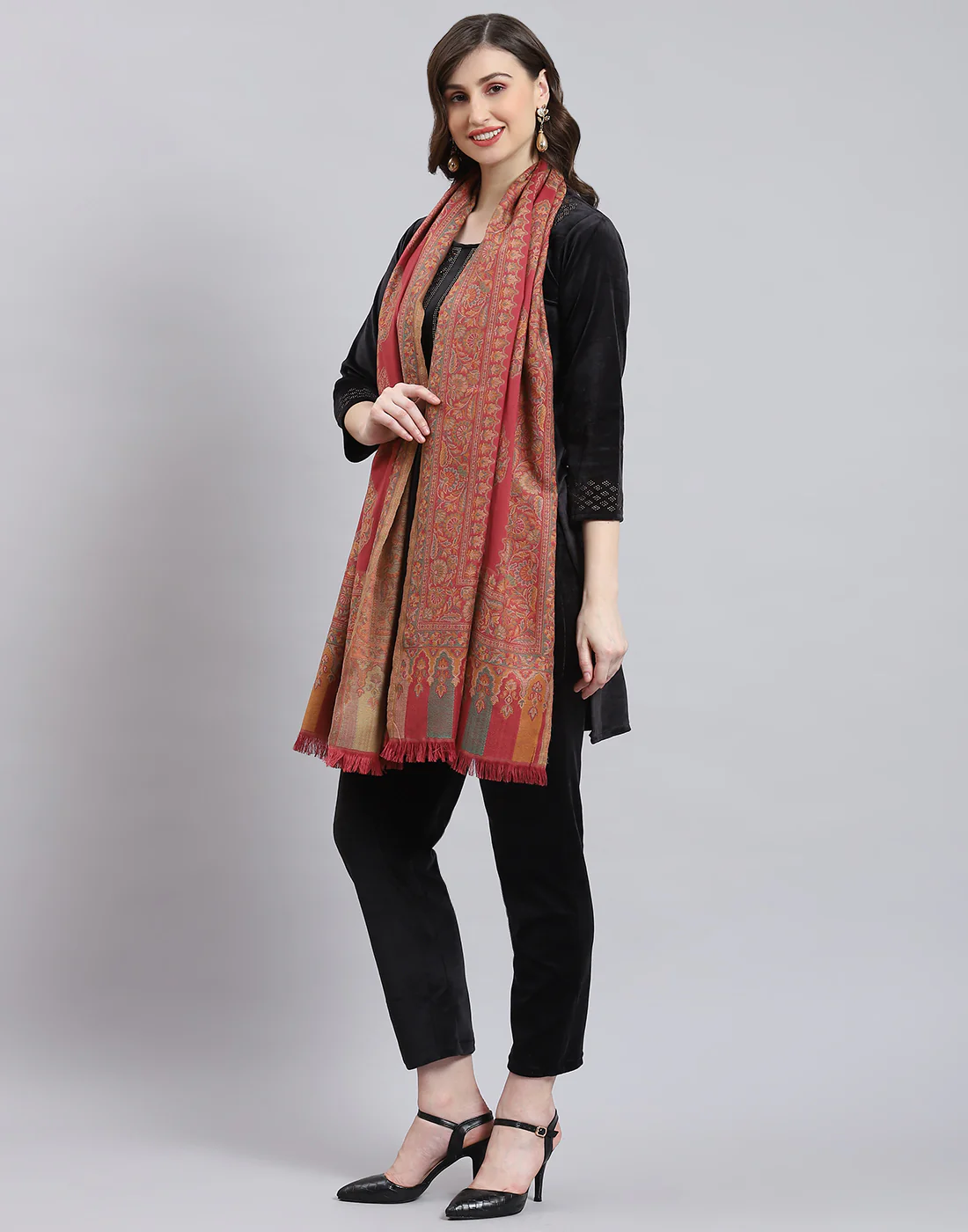 Women Pink Self Design Stole - Image 3
