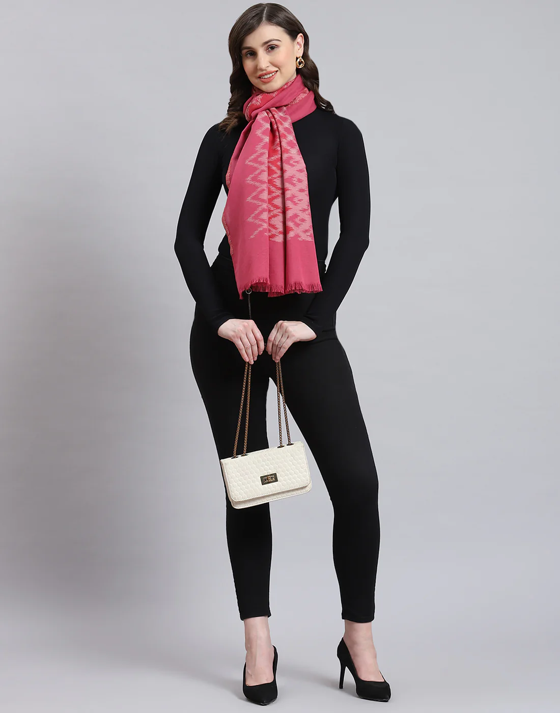 Women Pink Self Design Stole - Image 2