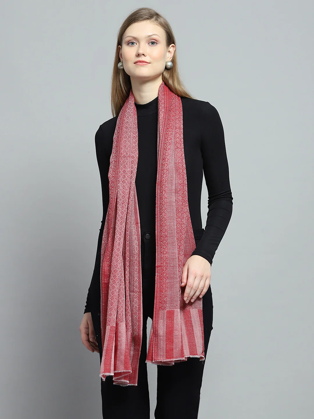 Women Pink Self Design Stole - Image 5