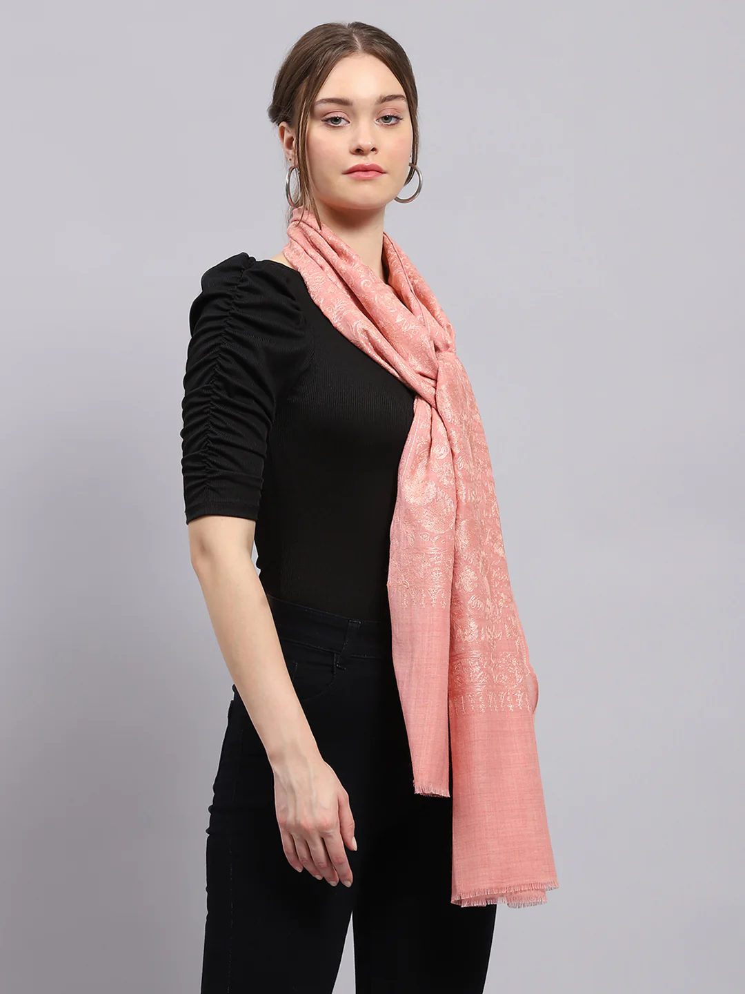 Women Pink Self Design Stole - Image 5