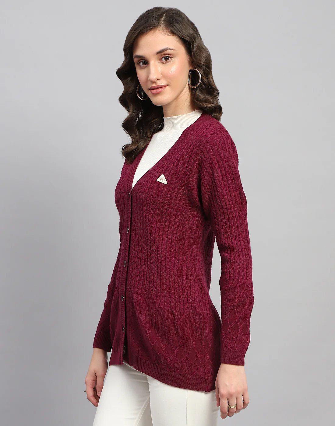 Women Pink Self Design V Neck Full Sleeve Cardigan - Image 3