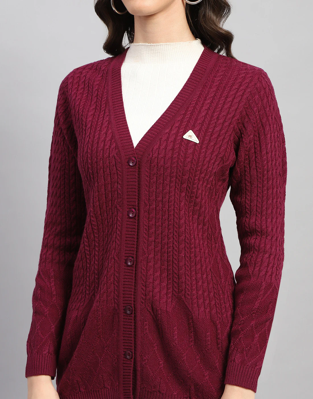Women Pink Self Design V Neck Full Sleeve Cardigan - Image 7