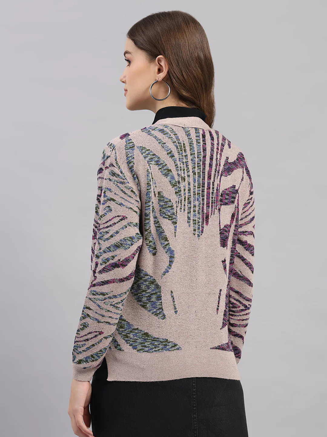 Women Pink Self Design V Neck Full Sleeve Cardigan - Image 5