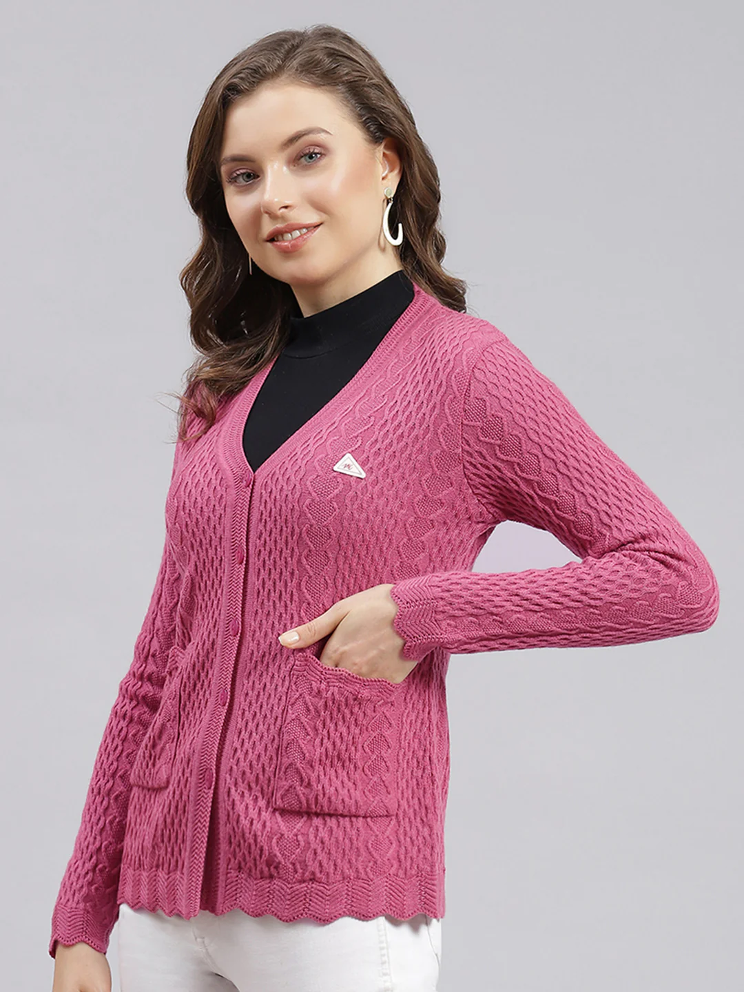Women Pink Self Design Wool blend Cardigan - Image 3