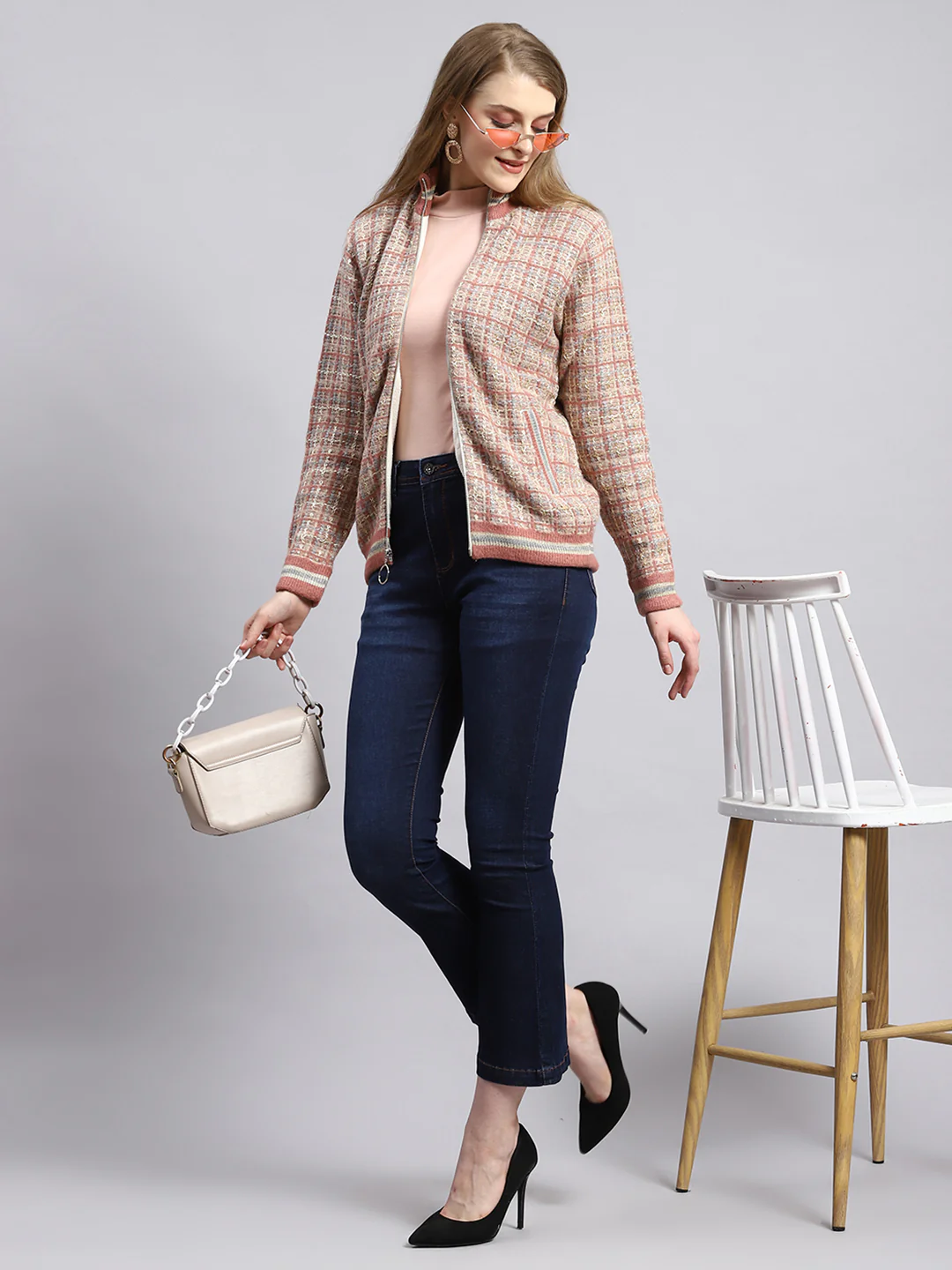 Women Pink Self Jacket - Image 5