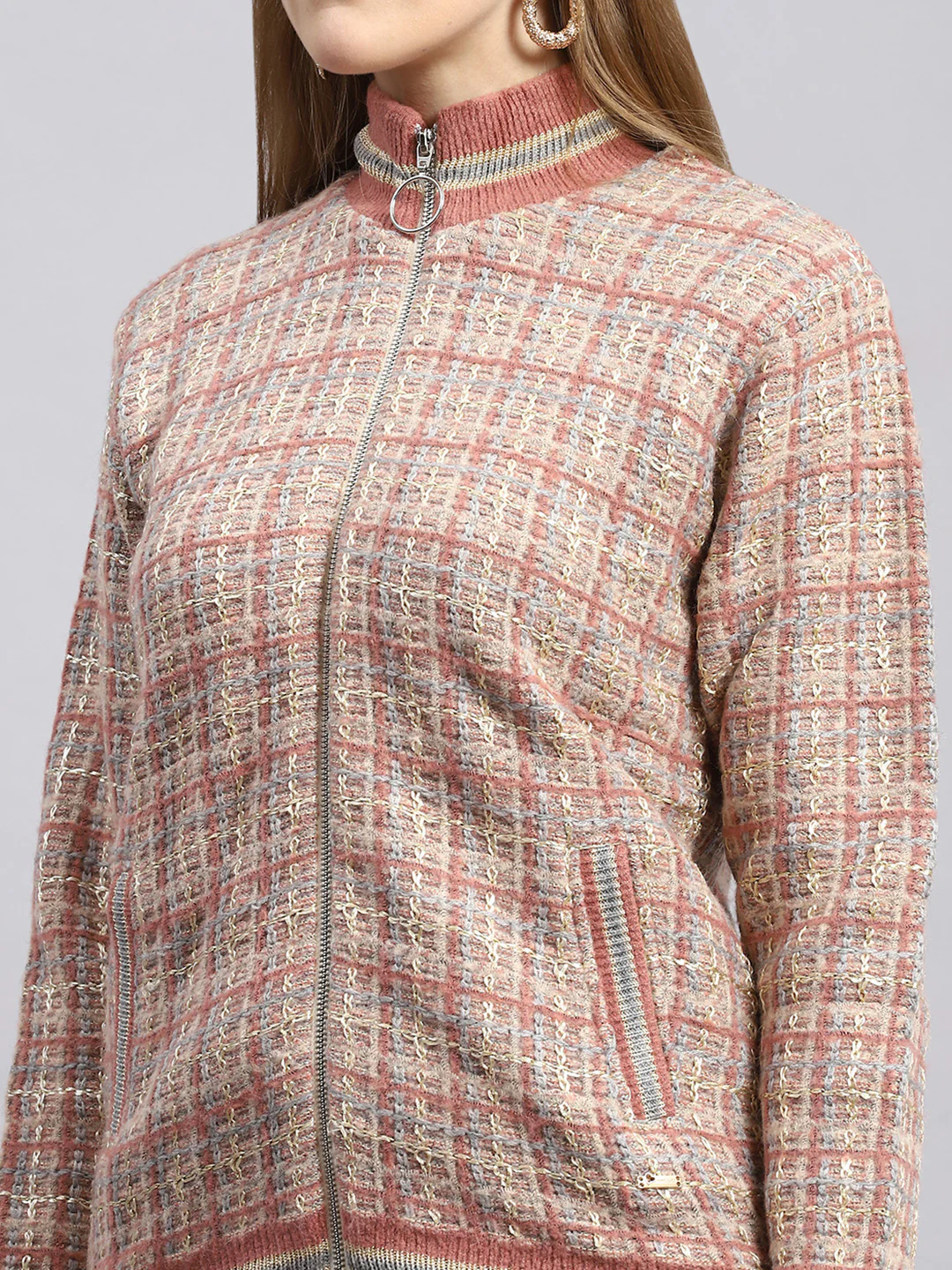Women Pink Self Jacket - Image 6