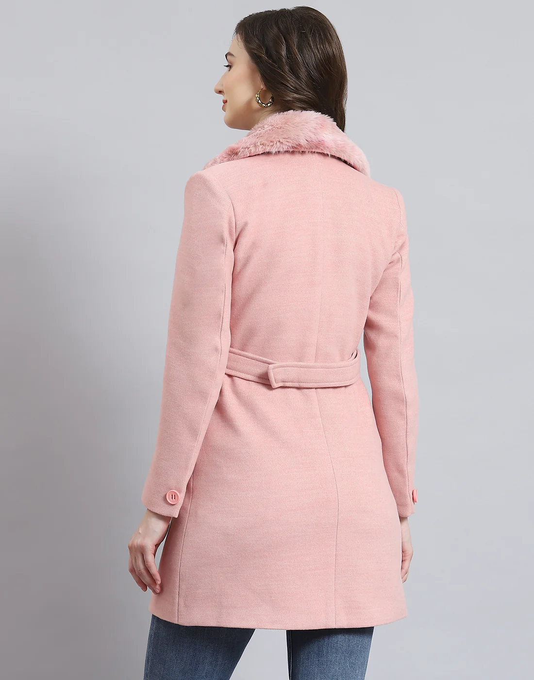 Women Pink Solid Collar Full Sleeve Coat - Image 6