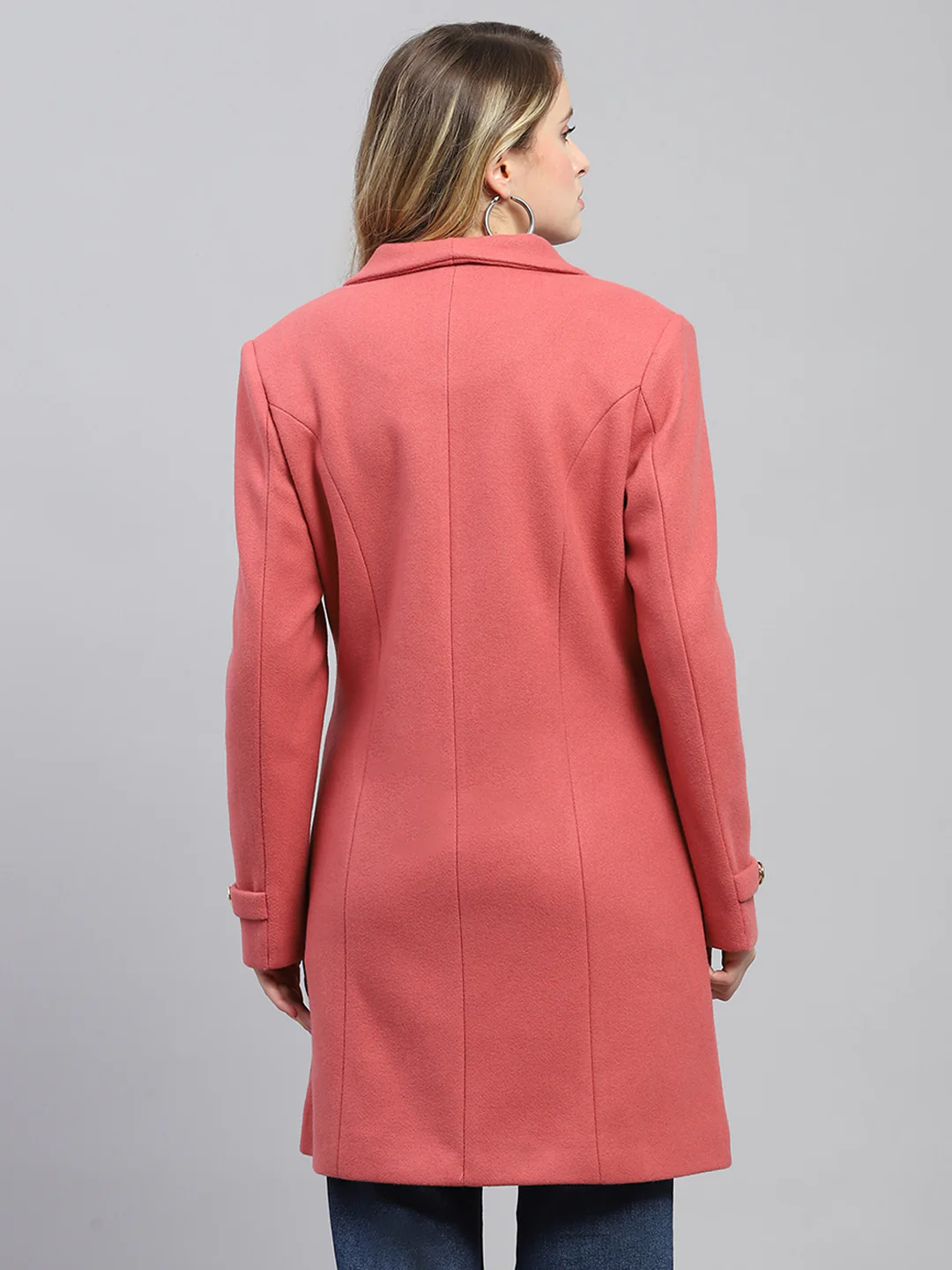 Women Pink Solid Collar Full Sleeve Coat - Image 5