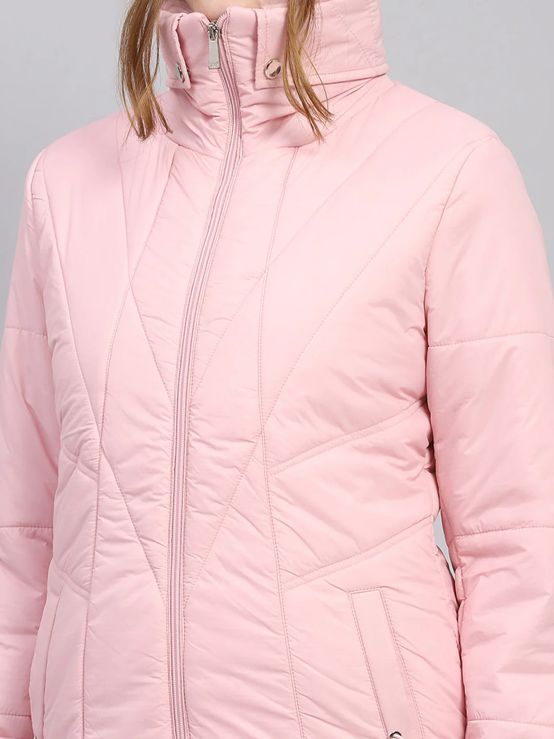 Women Pink Solid Collar Full Sleeve Jacket - Image 6