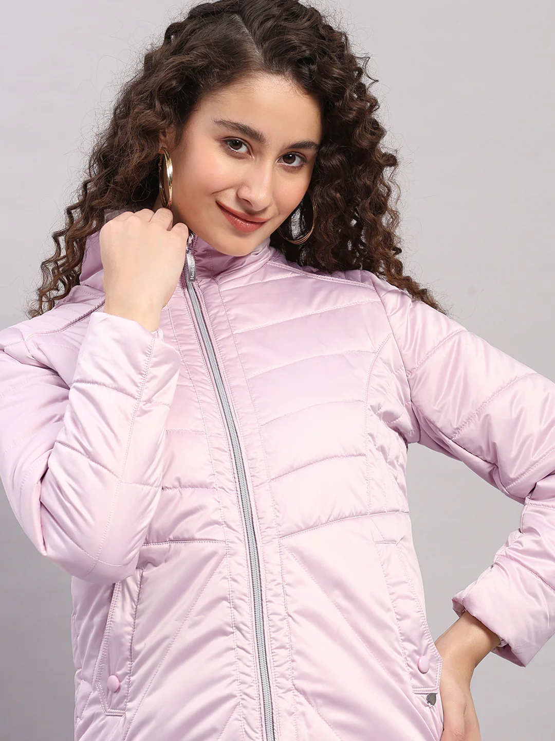 Women Pink Solid Collar Full Sleeve Jacket with Inbuilt Earphones - Image 6