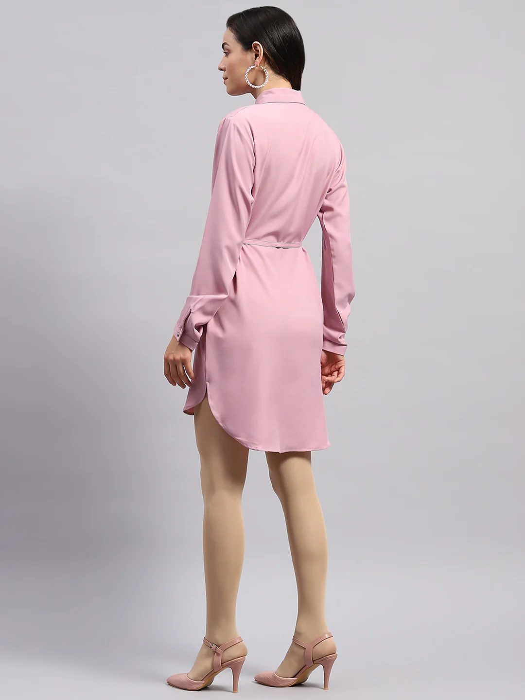 Women PINK Solid Collar Full Sleeve Tunic - Image 6