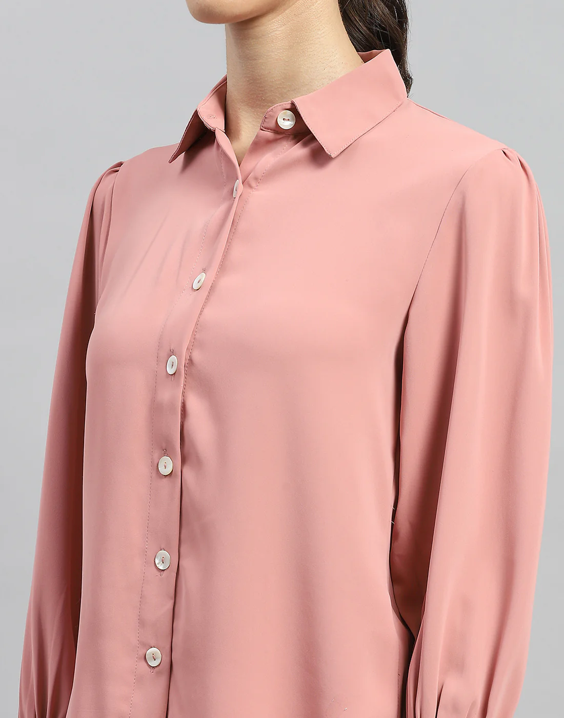 Women Pink Solid Collar Full Sleeve Winter Top - Image 7