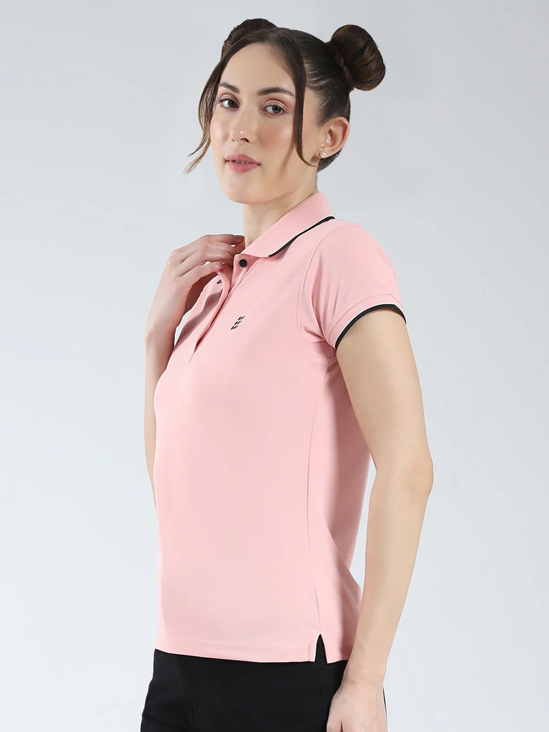 Rock.it Women Pink Solid Collar Half Sleeve T-Shirt - Image 3