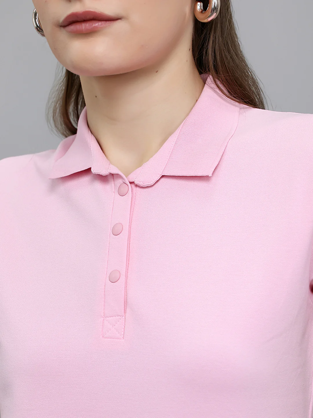 Women Pink Solid Collar Half Sleeve T-Shirt - Image 6