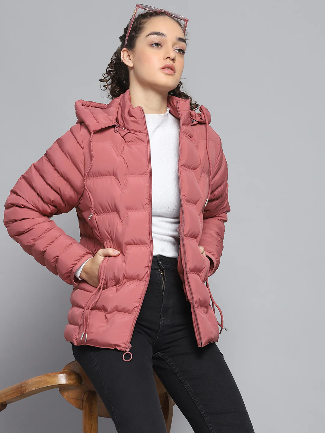 Women Pink Solid Detachable Hood Full Sleeve Jacket - Image 6