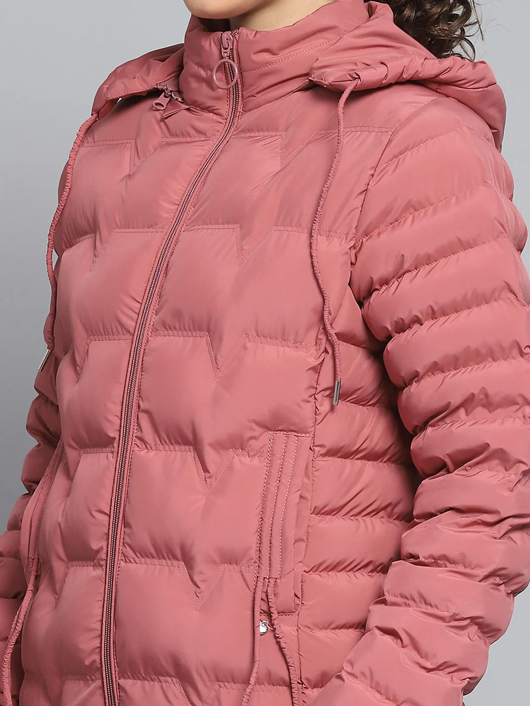 Women Pink Solid Detachable Hood Full Sleeve Jacket - Image 8