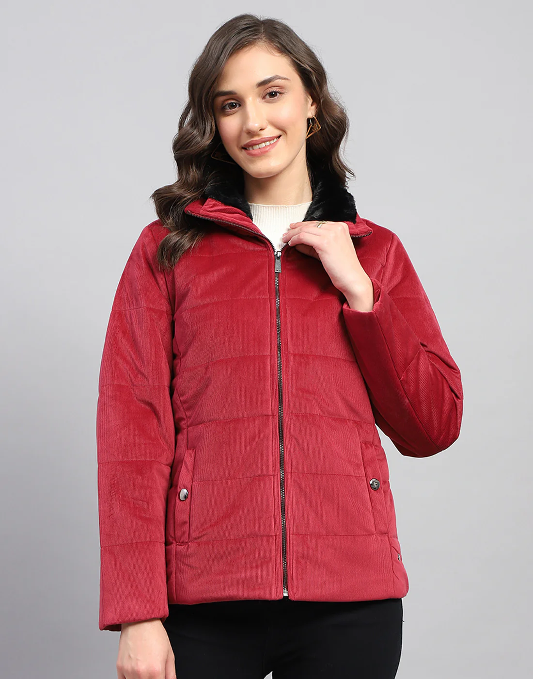 Women Pink Solid High Neck Full Sleeve Jacket - Image 2