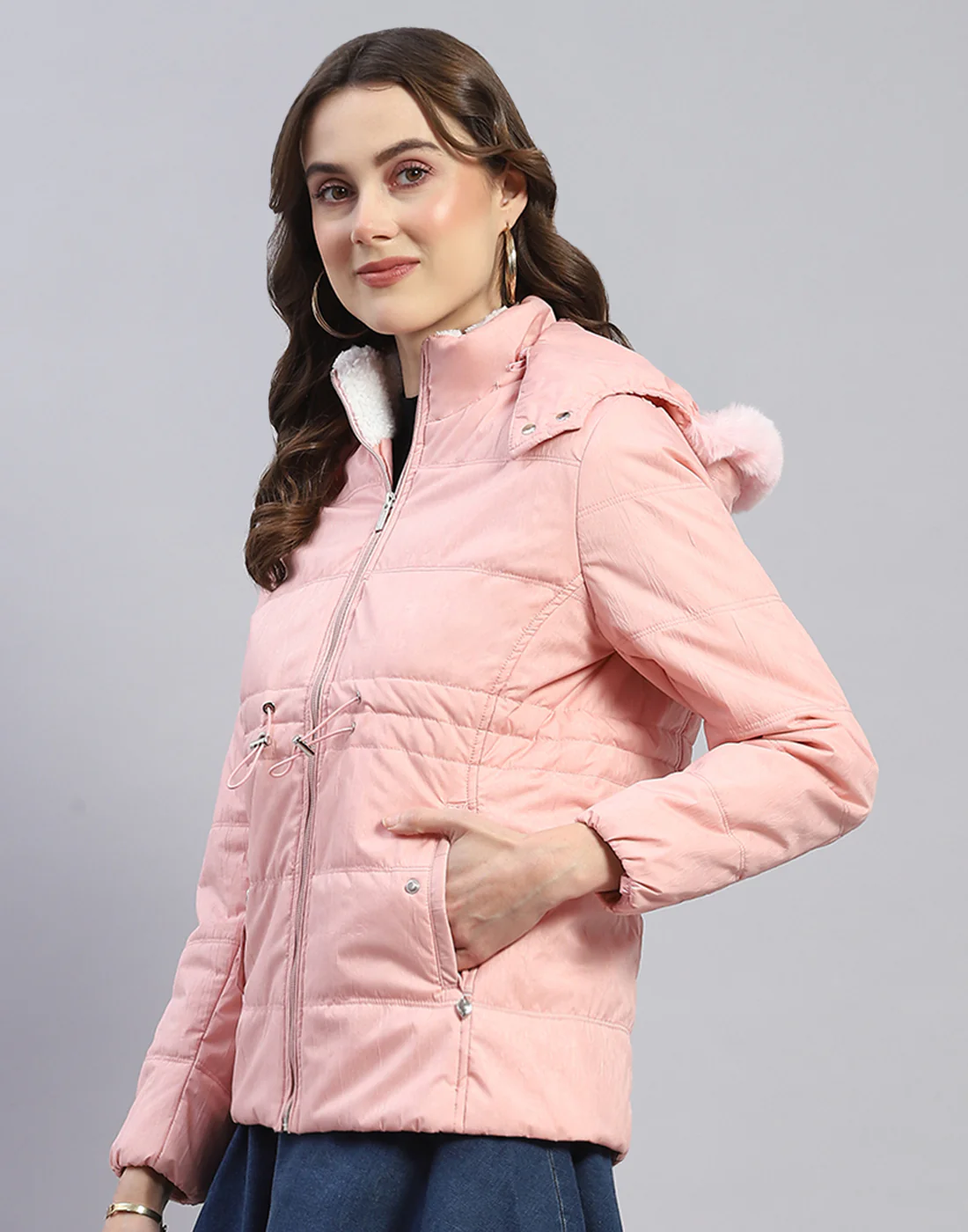 Women Pink Solid Hooded Full Sleeve Jacket - Image 3
