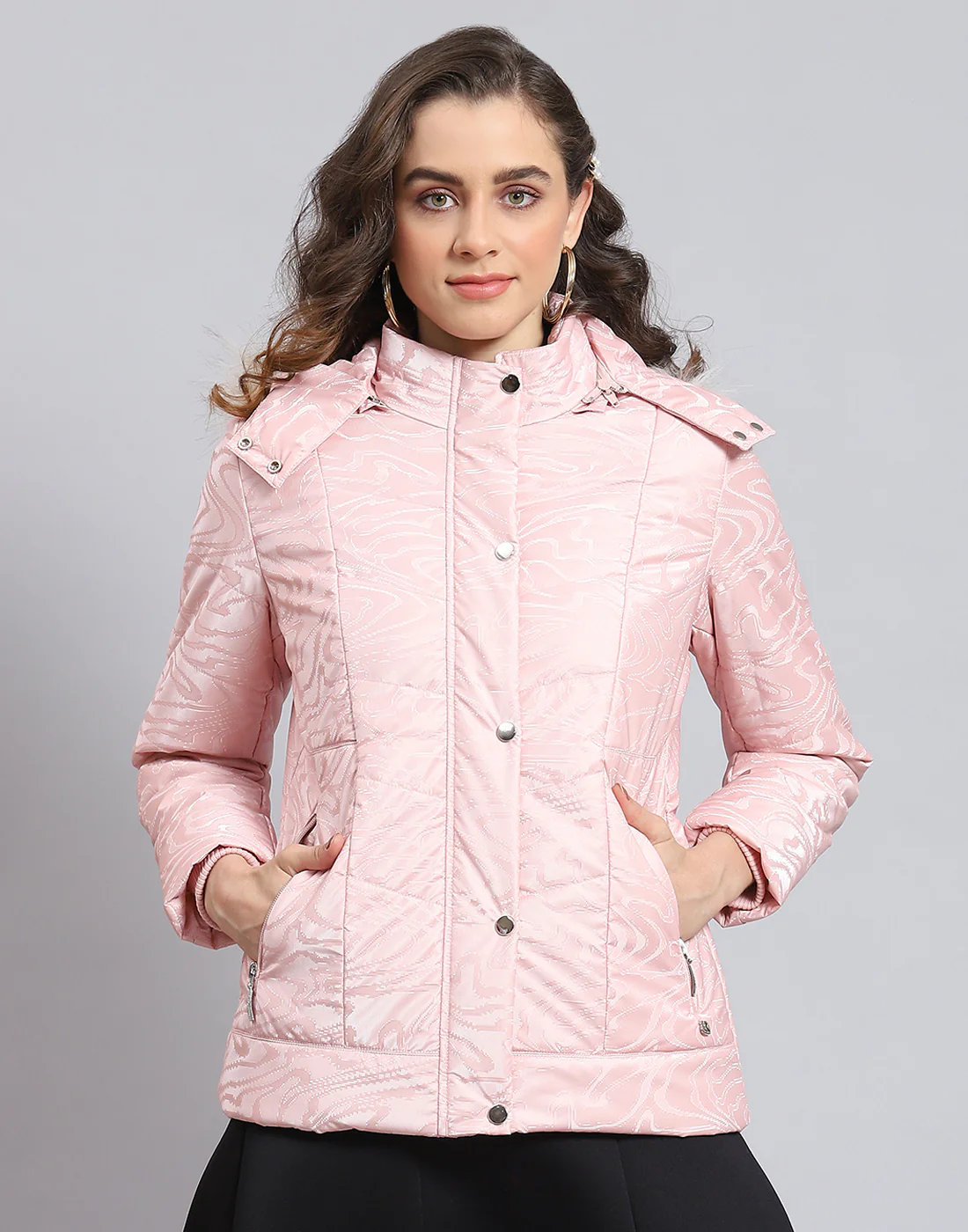 Women Pink Solid Hooded Full Sleeve Jacket - Image 2